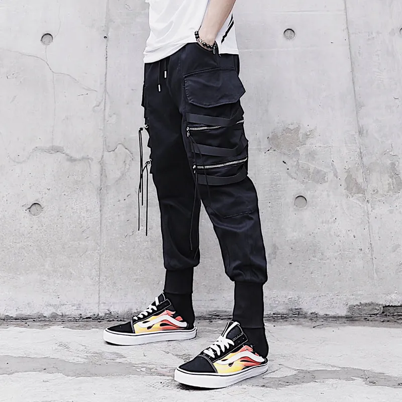 Black Multi Pocket Zipper Jogger Streetwear Men Pants