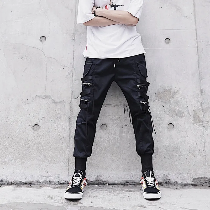 Black Multi Pocket Zipper Jogger Streetwear Men Pants