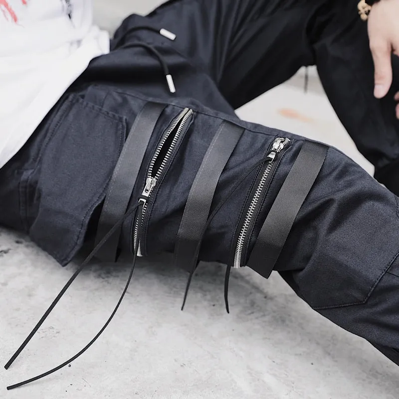 Black Multi Pocket Zipper Jogger Streetwear Men Pants