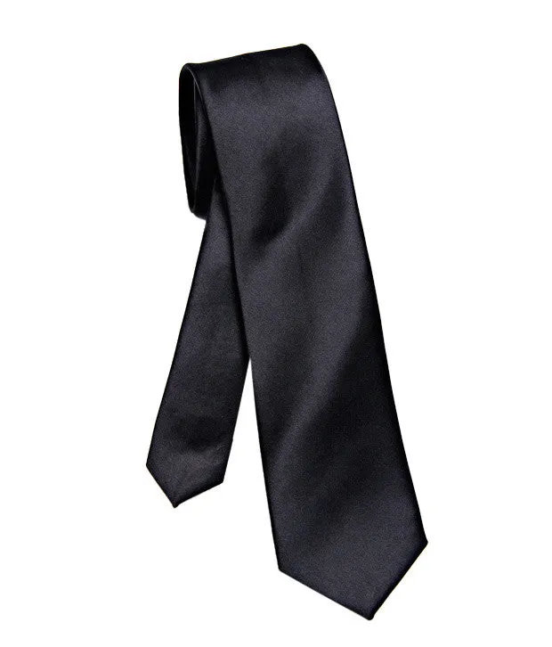 Black Necktie. Solid Color Satin Finish Tie, No Print