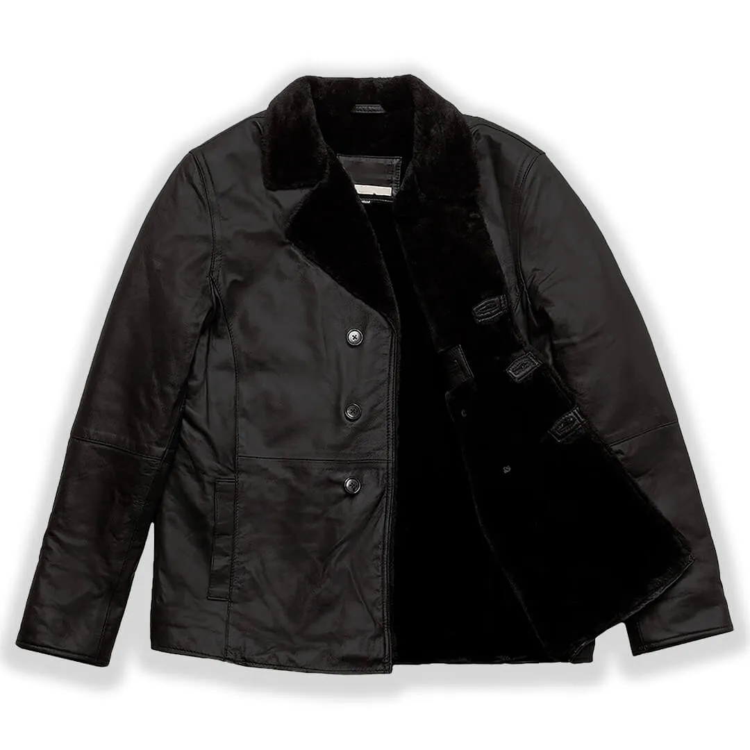 Black Shearling Leather Coat