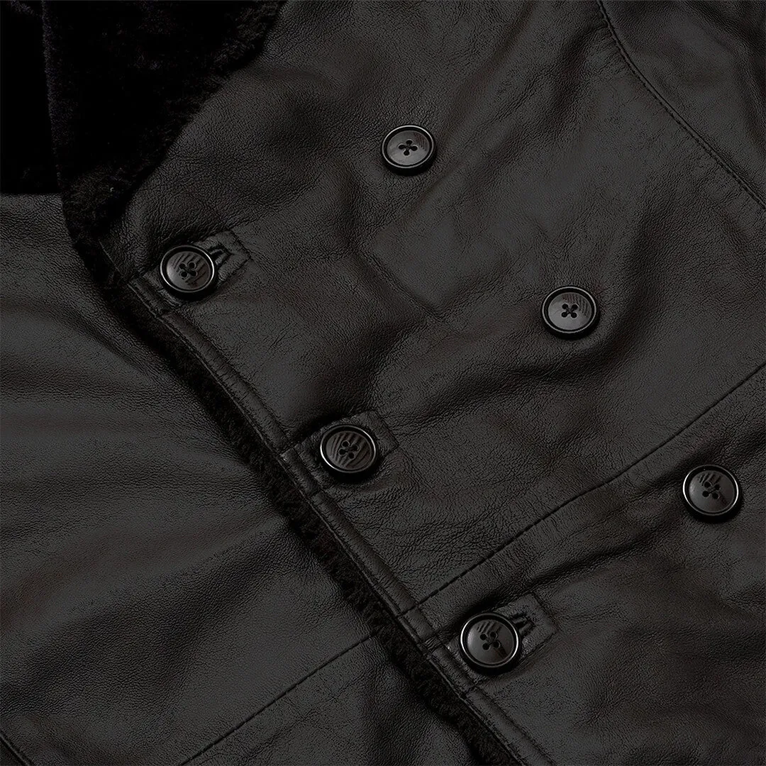 Black Shearling Leather Coat