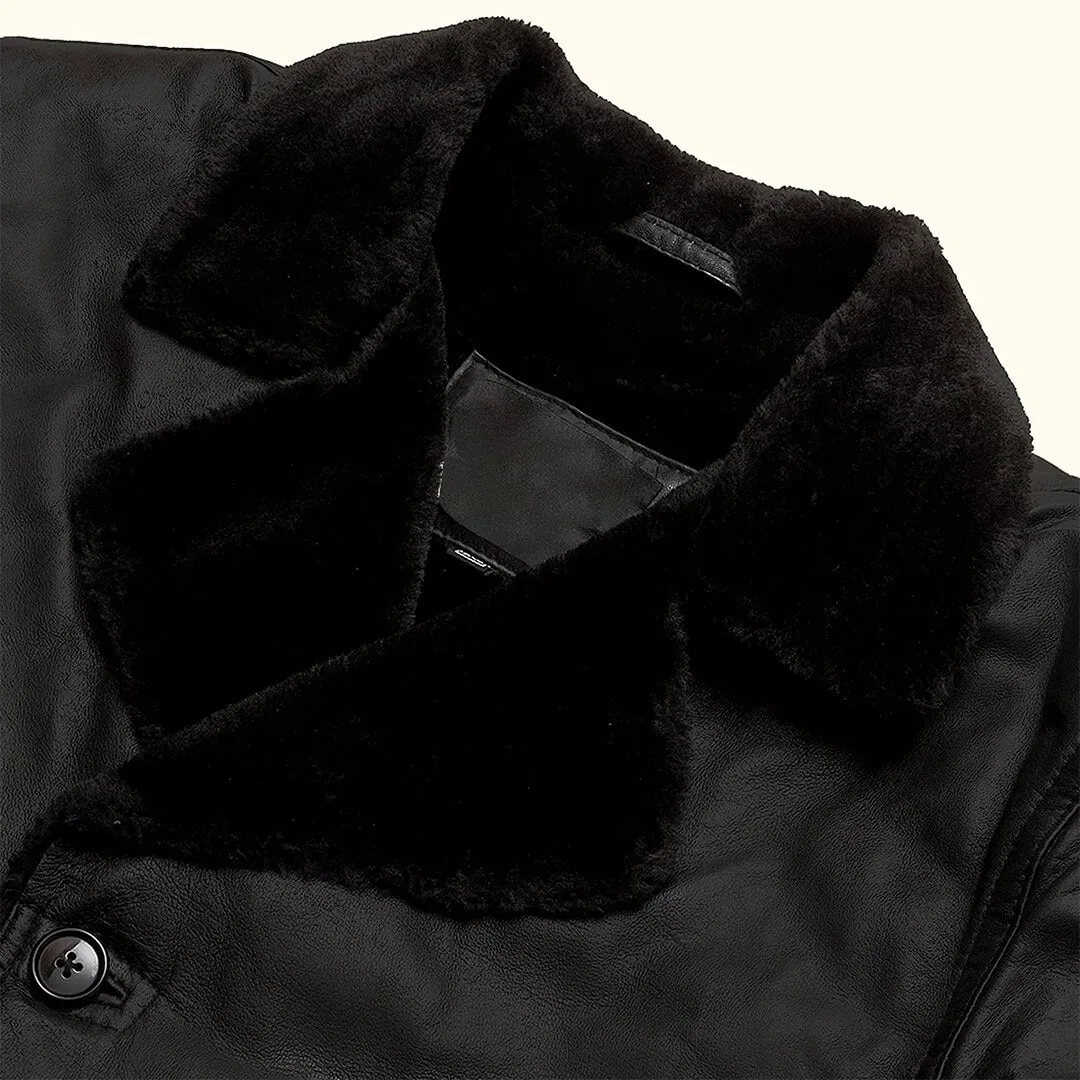 Black Shearling Leather Coat