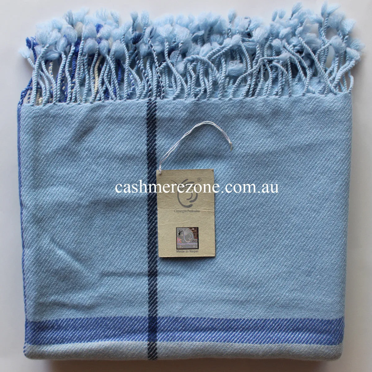 Blue Check Cashmere Shawl Scarf