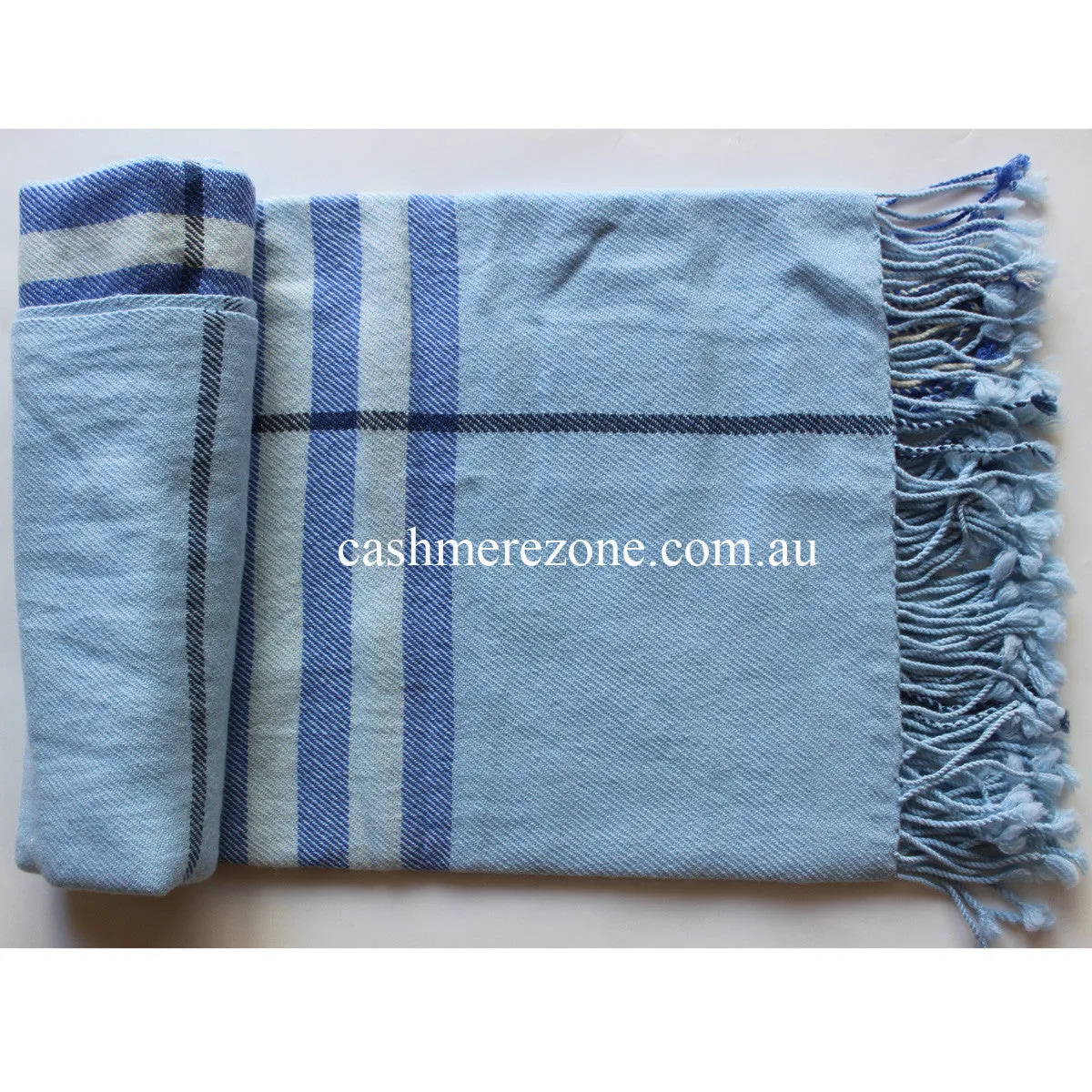 Blue Check Cashmere Shawl Scarf