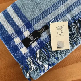 Blue Check Cashmere Shawl Scarf