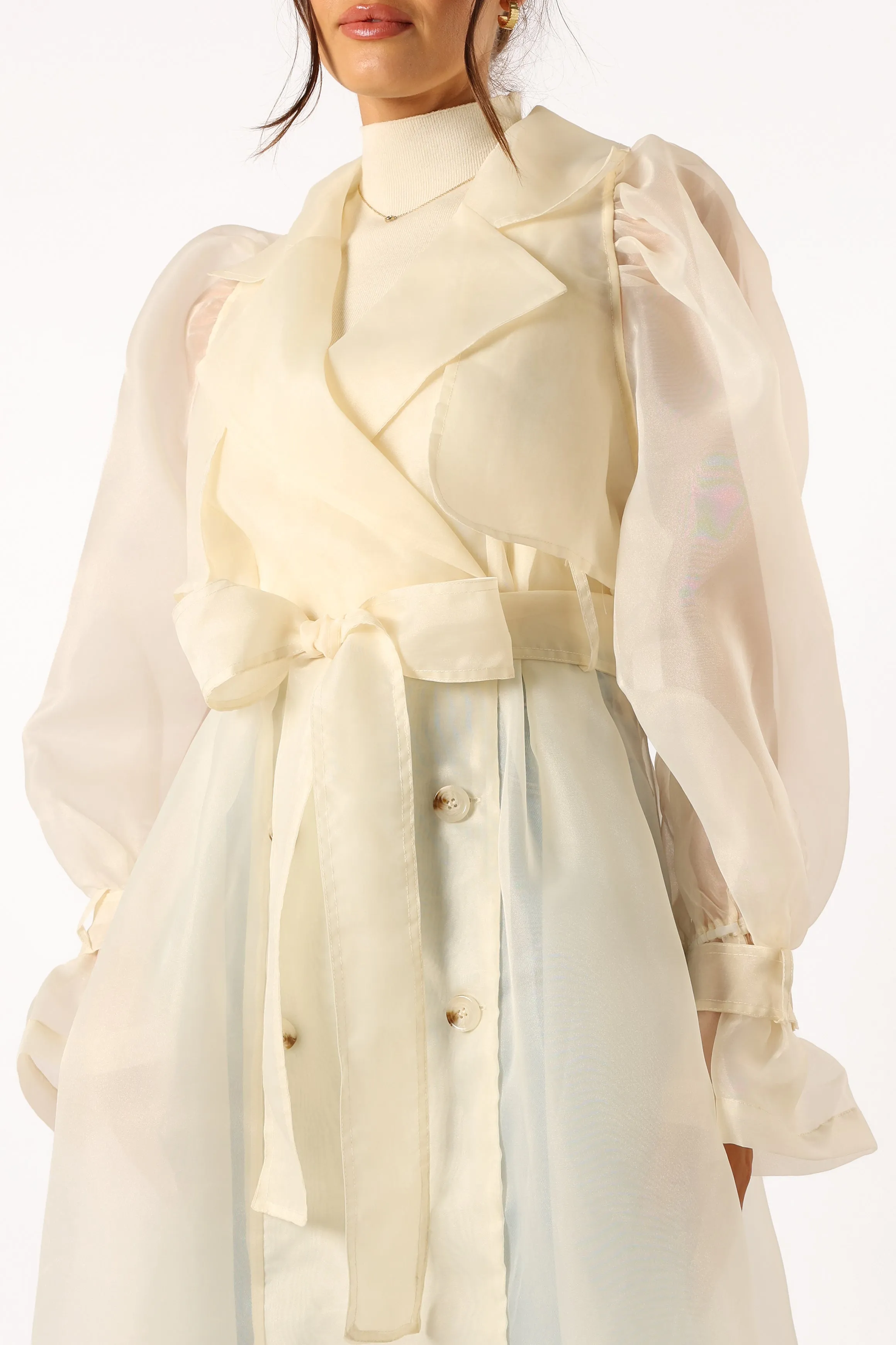 Braelynn Sheer Trench Coat - Cream