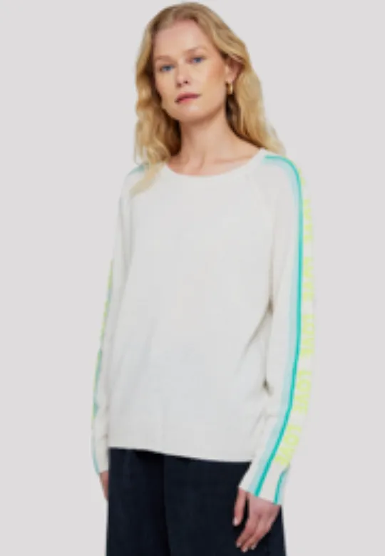 Brodie Love Sweater White/Jungle Green, Aqua , Neon