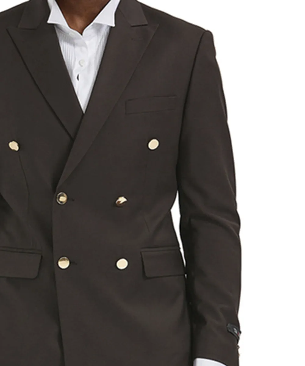 Brown Double Breasted Skinny Fit Suit