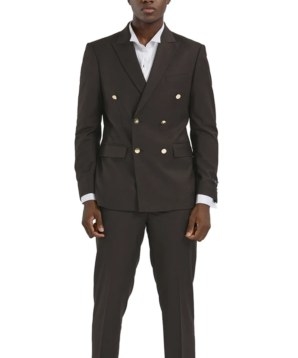 Brown Double Breasted Skinny Fit Suit