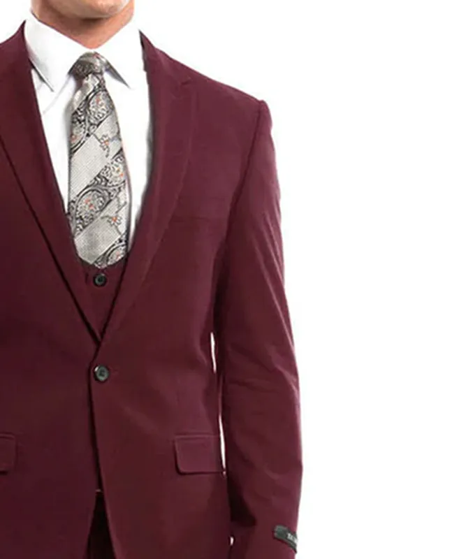 Burgundy Slim Fit Men's Suit with Vest Set