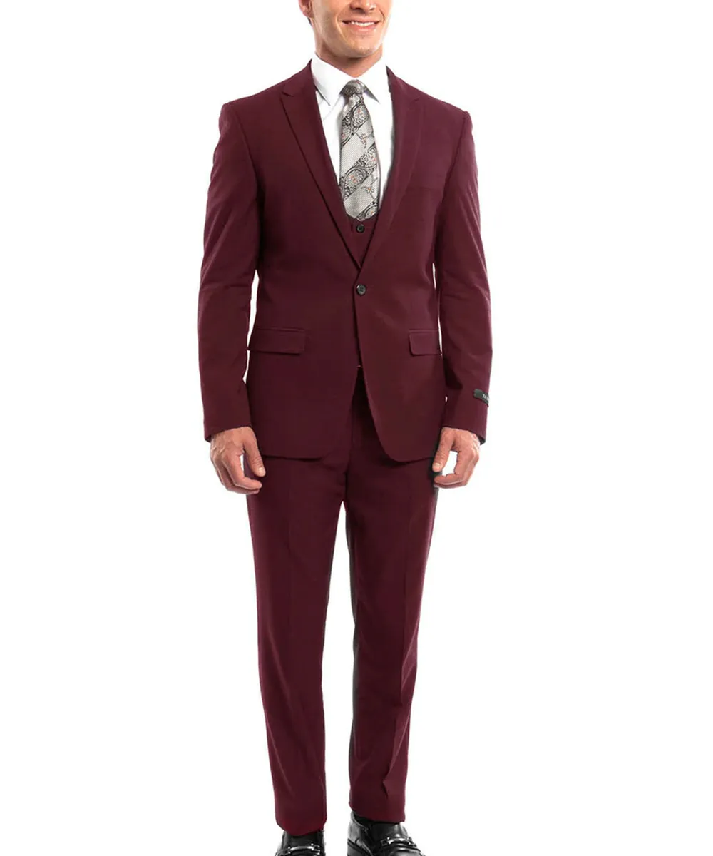 Burgundy Slim Fit Men's Suit with Vest Set