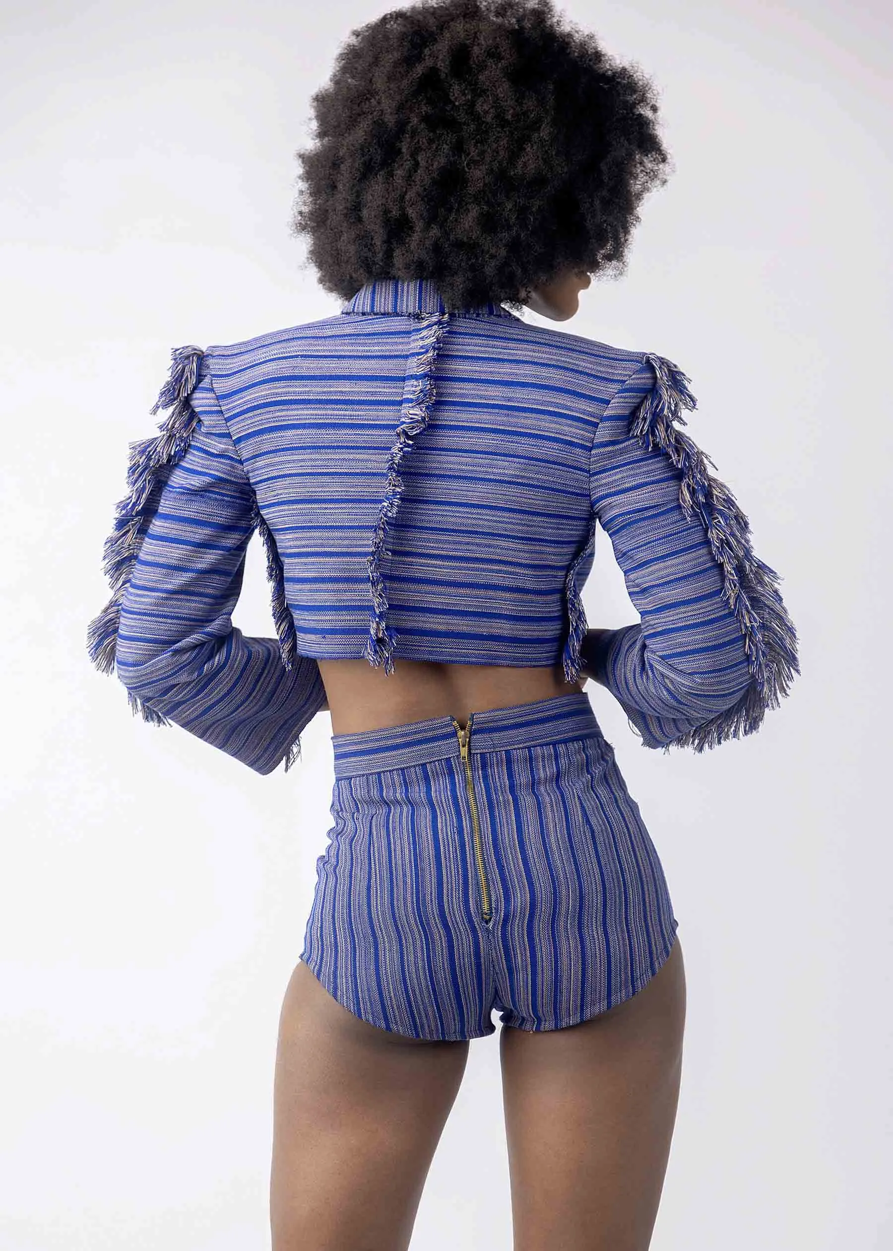 Busumuru Striped Cropped Jacket with Shorts