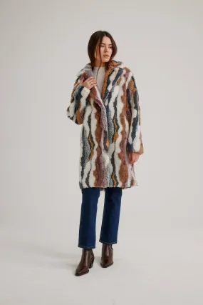 Button Front Multi-Colored Faux Fur Coat