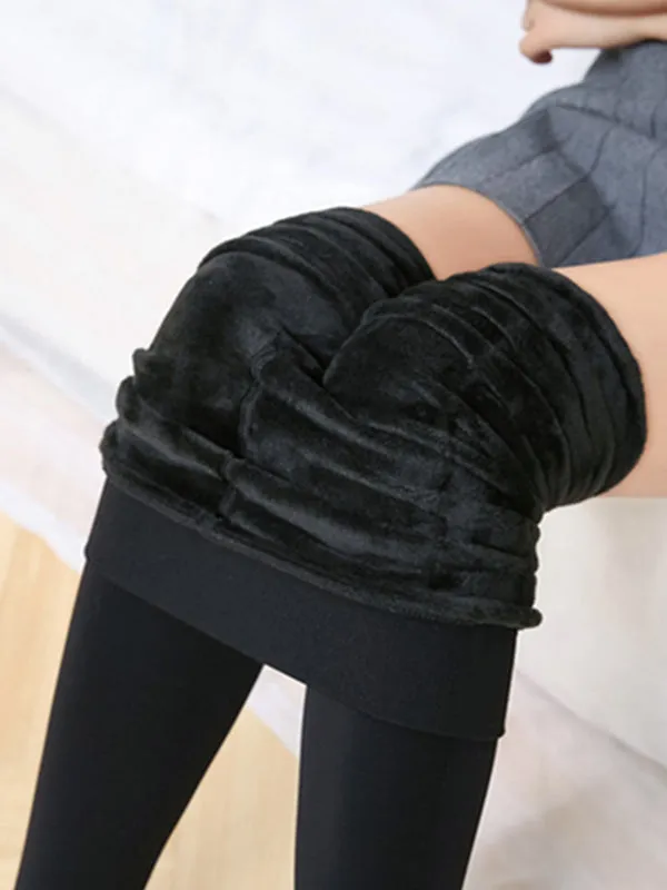 Casual Velvet Keep Warm Solid Color Thermal Pants Bottoms