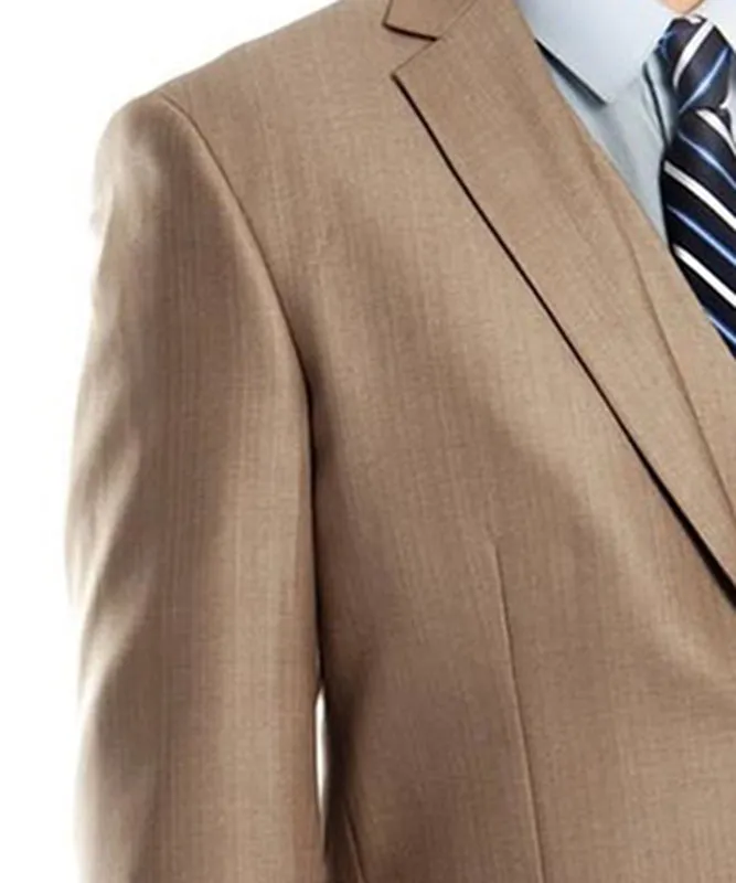 Classic Solid Textured dark Tan Suit with Vest