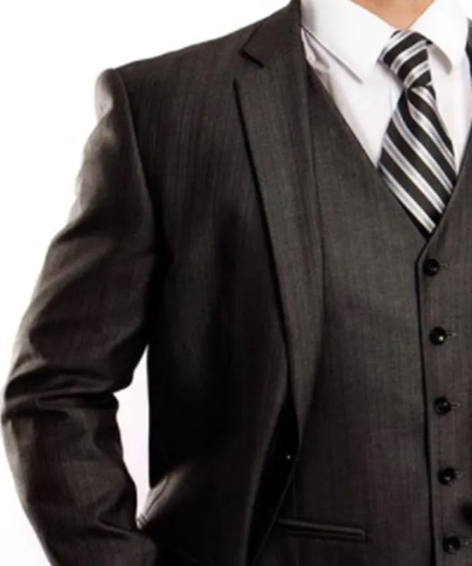 Classic Solid Textured Steel Grey Suit with Vest