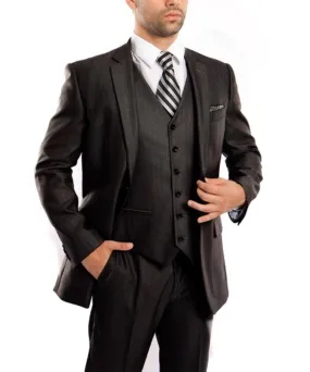 Classic Solid Textured Steel Grey Suit with Vest