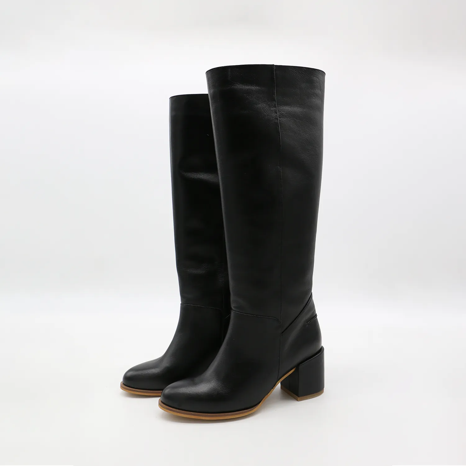 Cleo knee-high block heel boots in black leather womens shoe