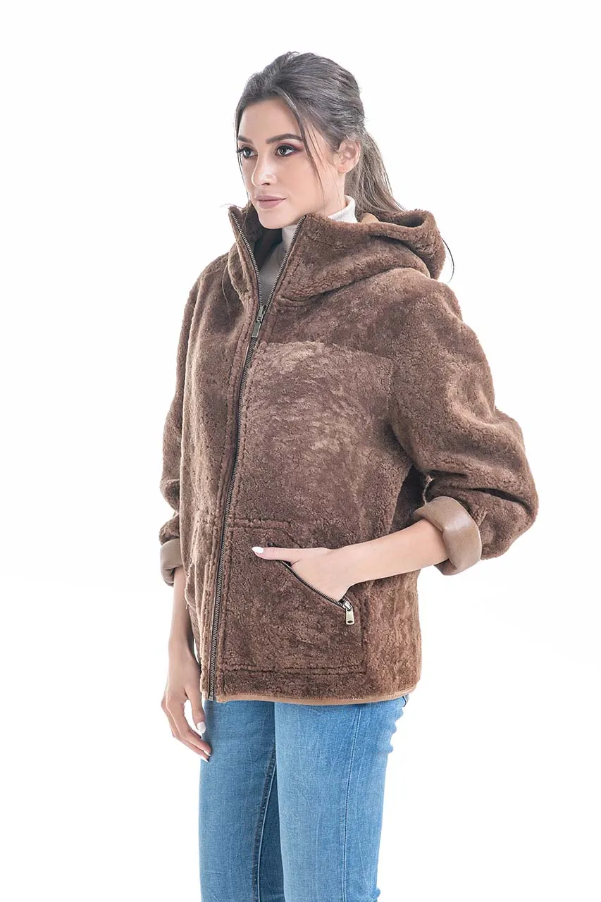 Cognac Nappa Lambskin Reversible Shearling Jacket