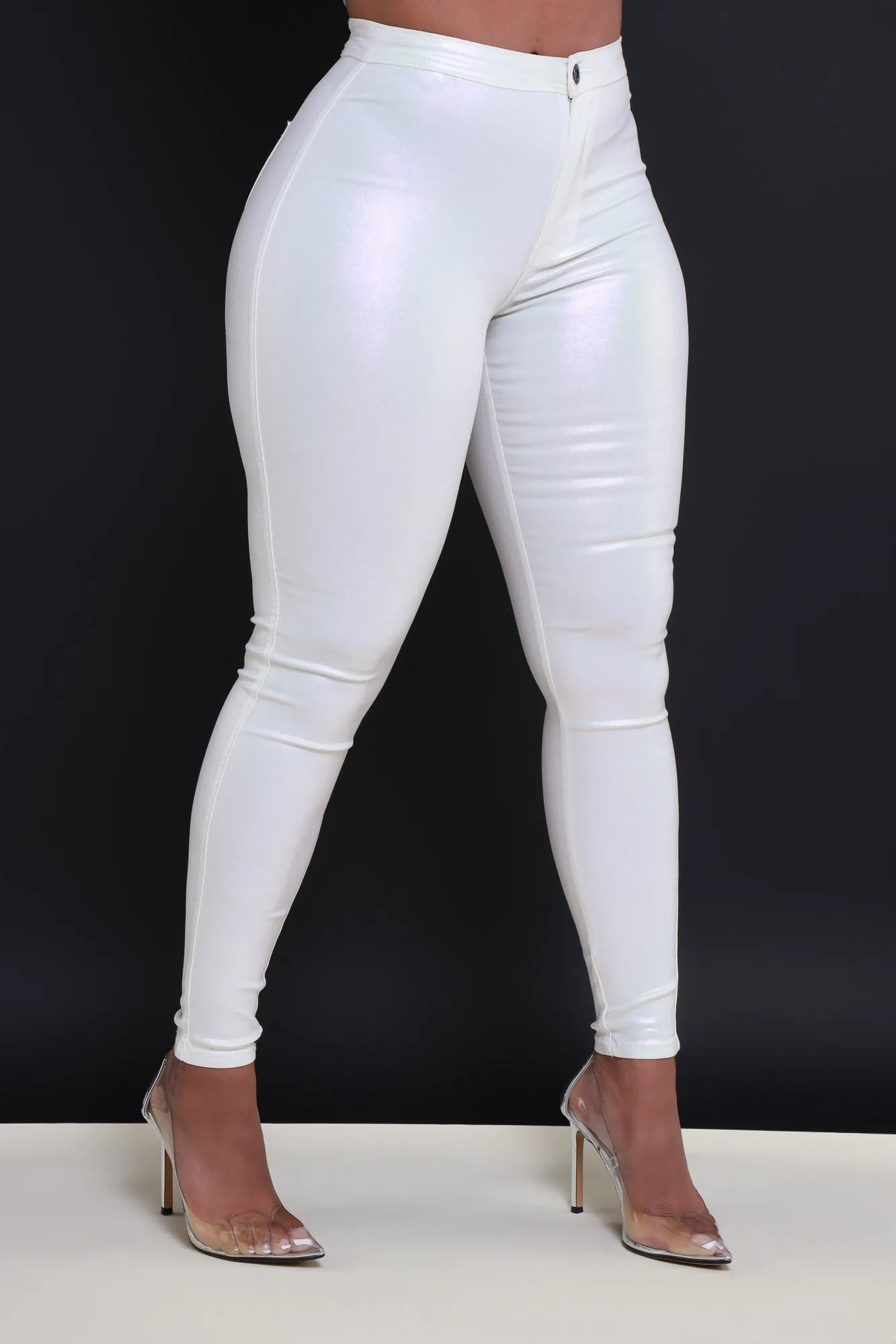 Coming In Hot High Rise Metallic Skinny Pants - Cream