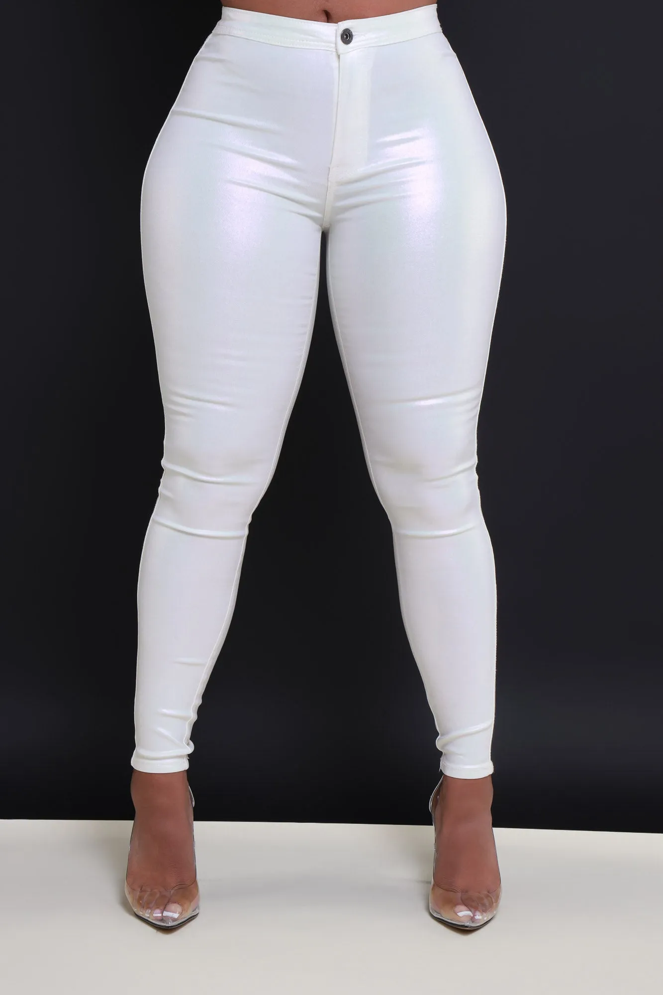 Coming In Hot High Rise Metallic Skinny Pants - Cream