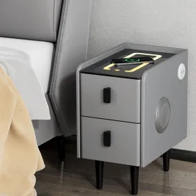 Compact Smart Bedside Table with Wireless Charging, LED Lights & Bluetooth Speaker - Grey