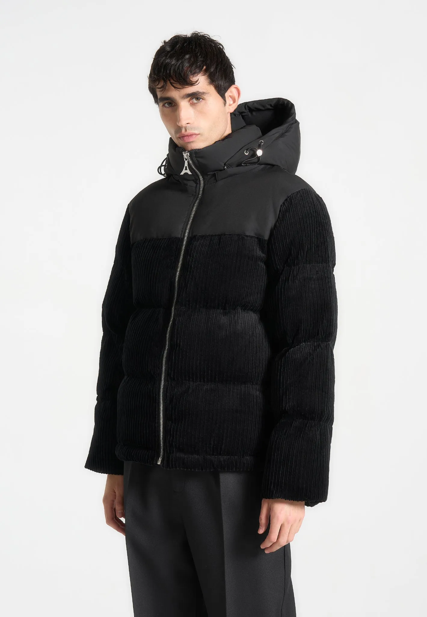 Corduroy Puffer Jacket - Black