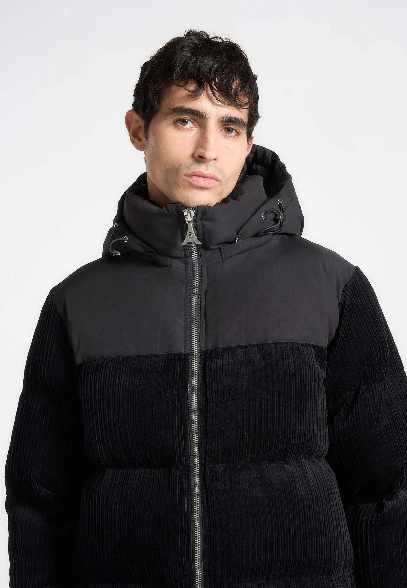 Corduroy Puffer Jacket - Black