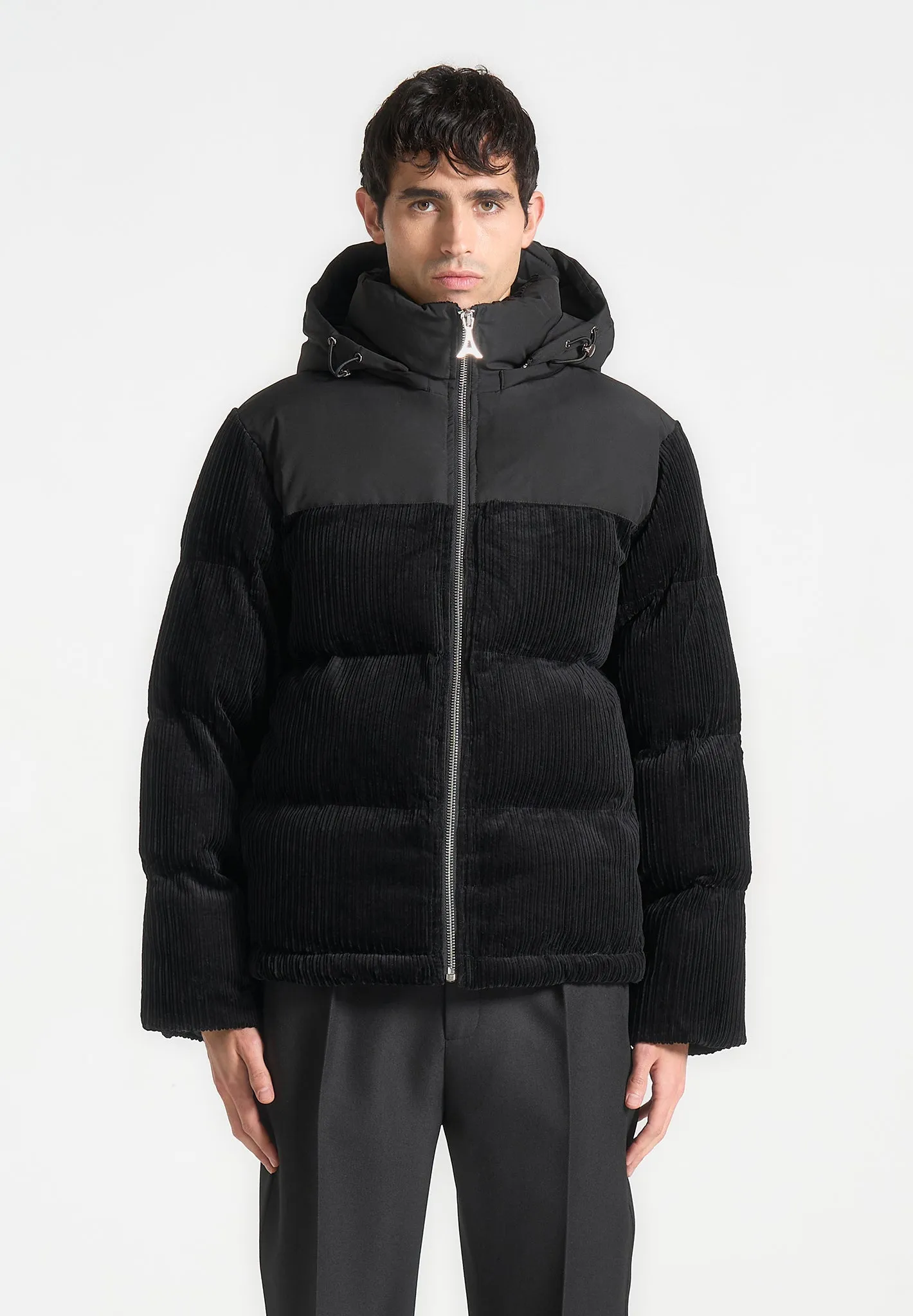 Corduroy Puffer Jacket - Black