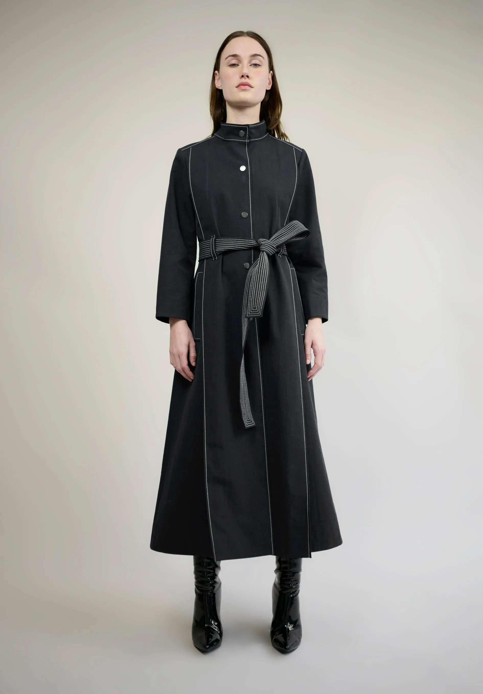 COTTON GABARDINE PLEATED TRENCH COAT