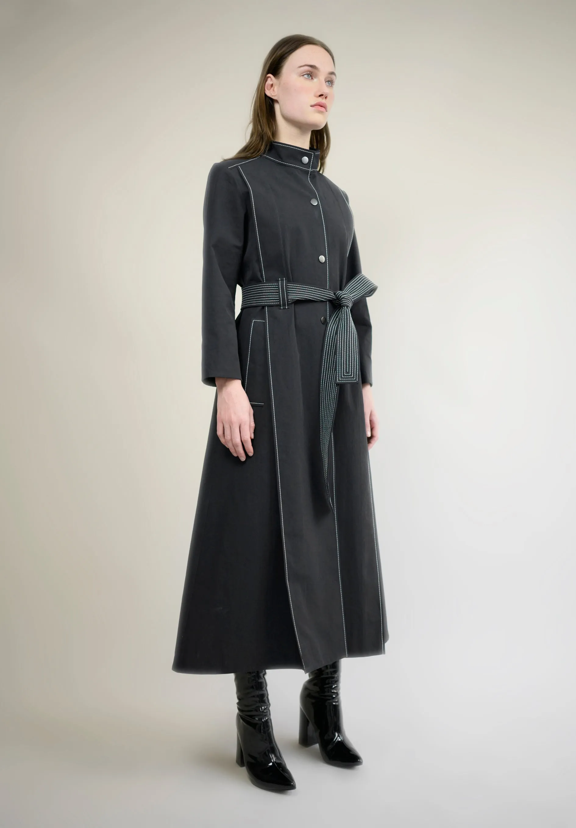 COTTON GABARDINE PLEATED TRENCH COAT