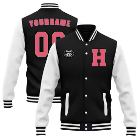 Custom Black White Waterproof Jacket Bomber Full-Snap Varsity Letterman Personalized Jacket FZ007CD-D020316-7