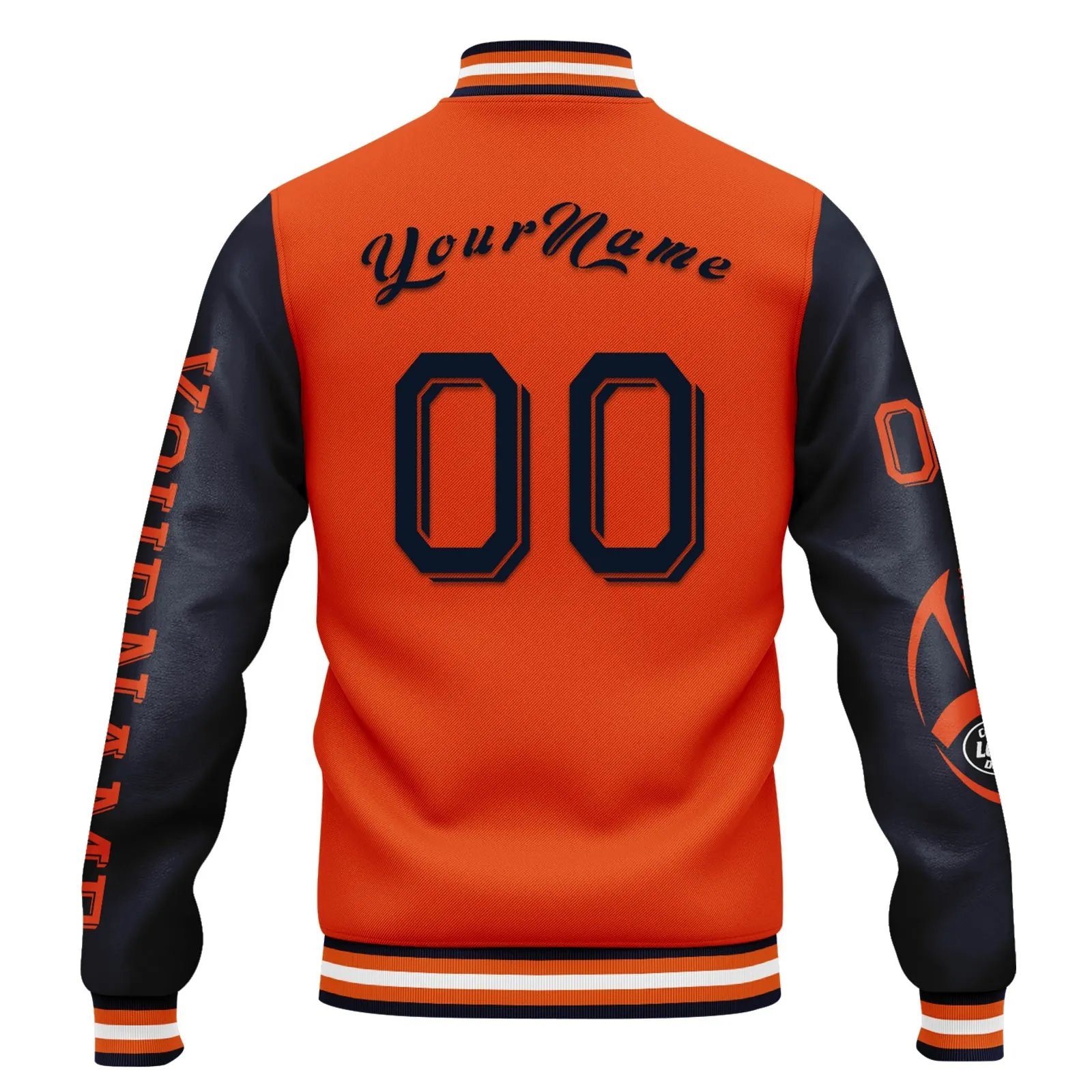 Custom Blue Orange Chicago Jacket Bomber Full-Snap Varsity Letterman Personalized Jacket FZ005SX-D020290-7