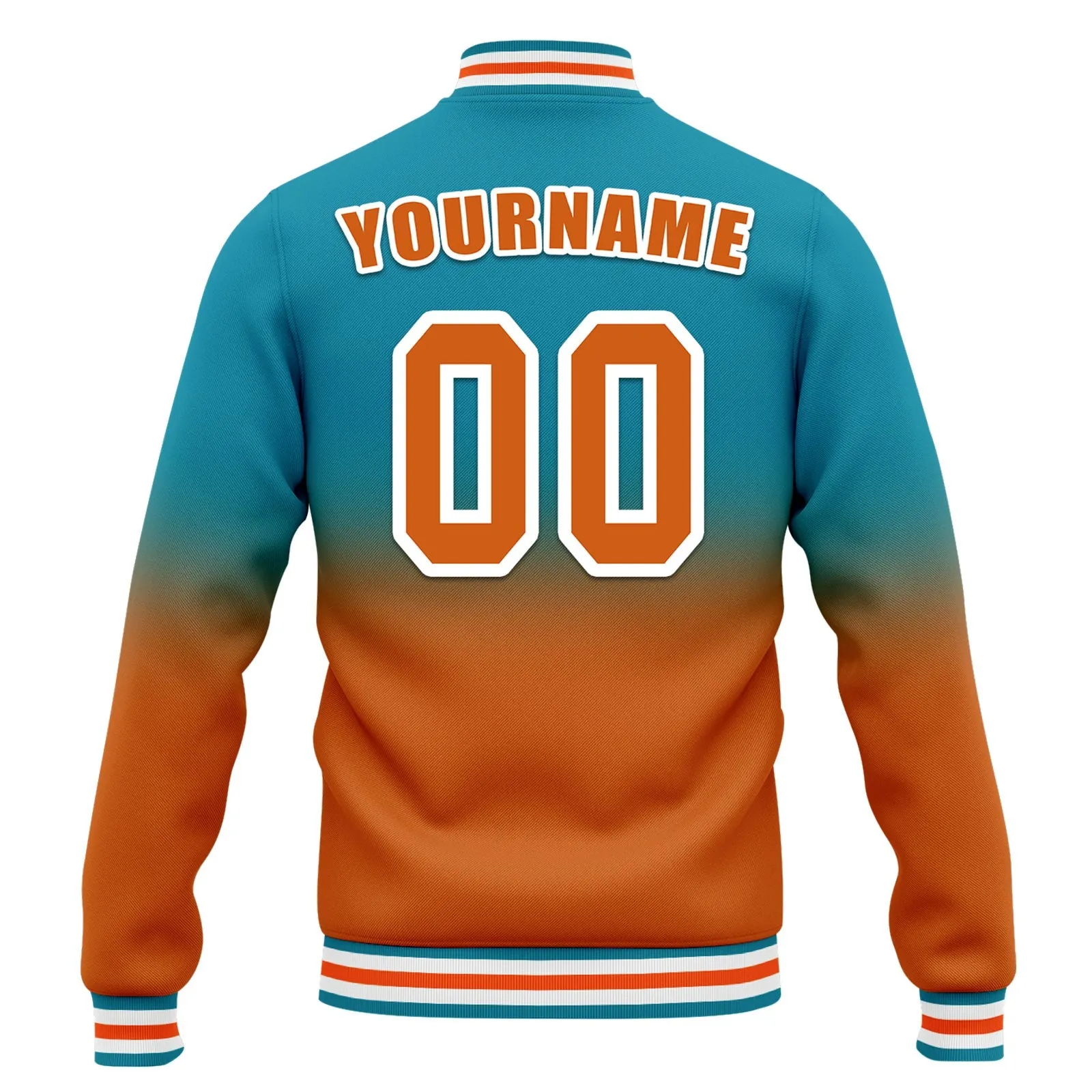 Custom Blue Orange Fade Fashion Jacket Bomber Full-Snap Varsity Letterman Personalized Jacket FZ005-D020229-23