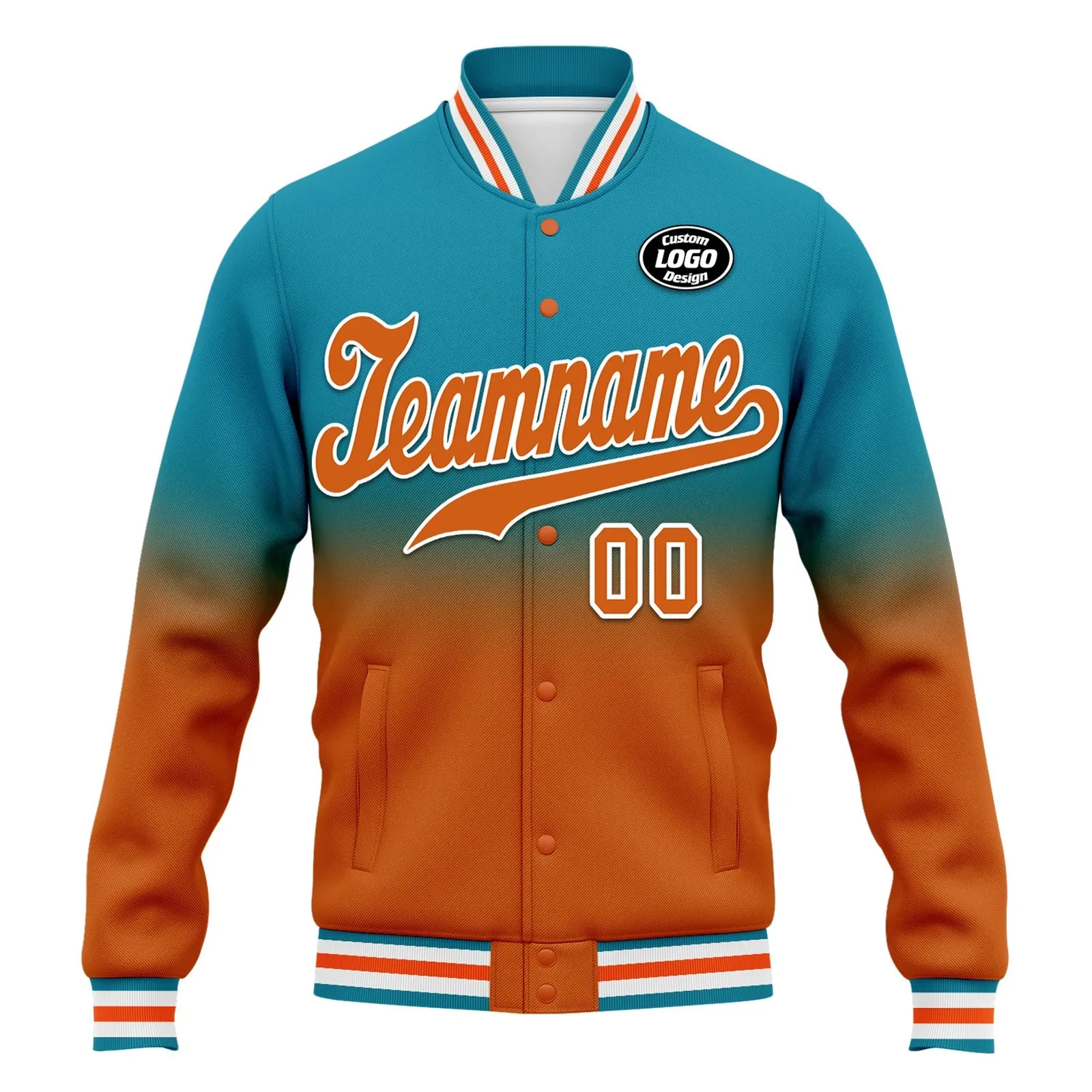 Custom Blue Orange Fade Fashion Jacket Bomber Full-Snap Varsity Letterman Personalized Jacket FZ005-D020229-23