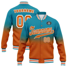 Custom Blue Orange Fade Fashion Jacket Bomber Full-Snap Varsity Letterman Personalized Jacket FZ005-D020229-23