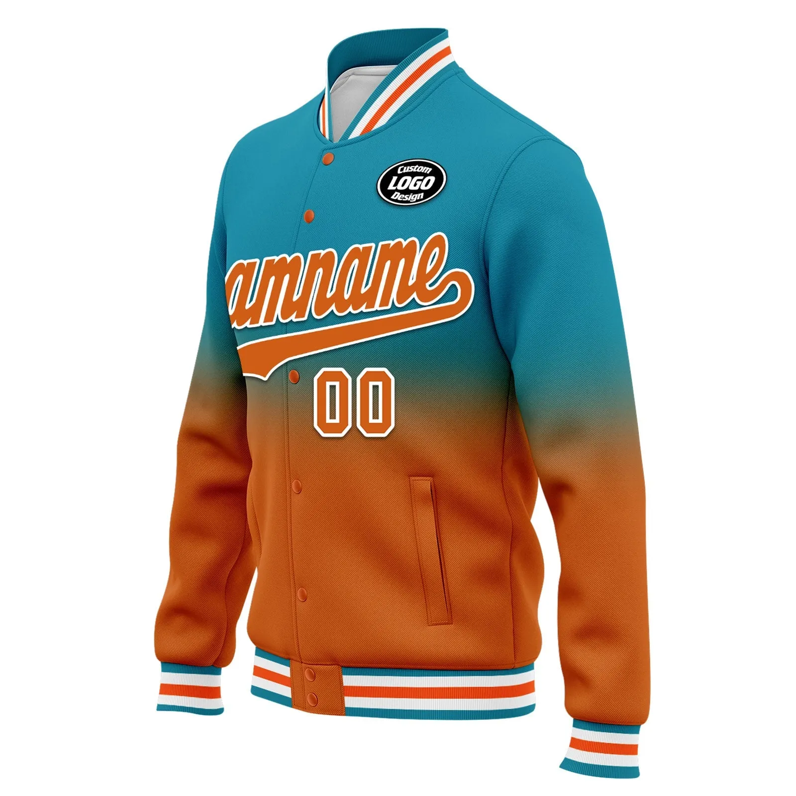 Custom Blue Orange Fade Fashion Jacket Bomber Full-Snap Varsity Letterman Personalized Jacket FZ005-D020229-23