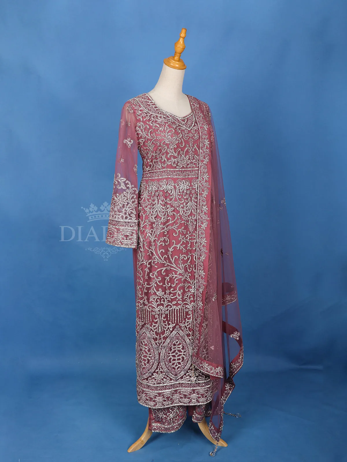 Dark Pink Floral Embroidery Salwar Suit