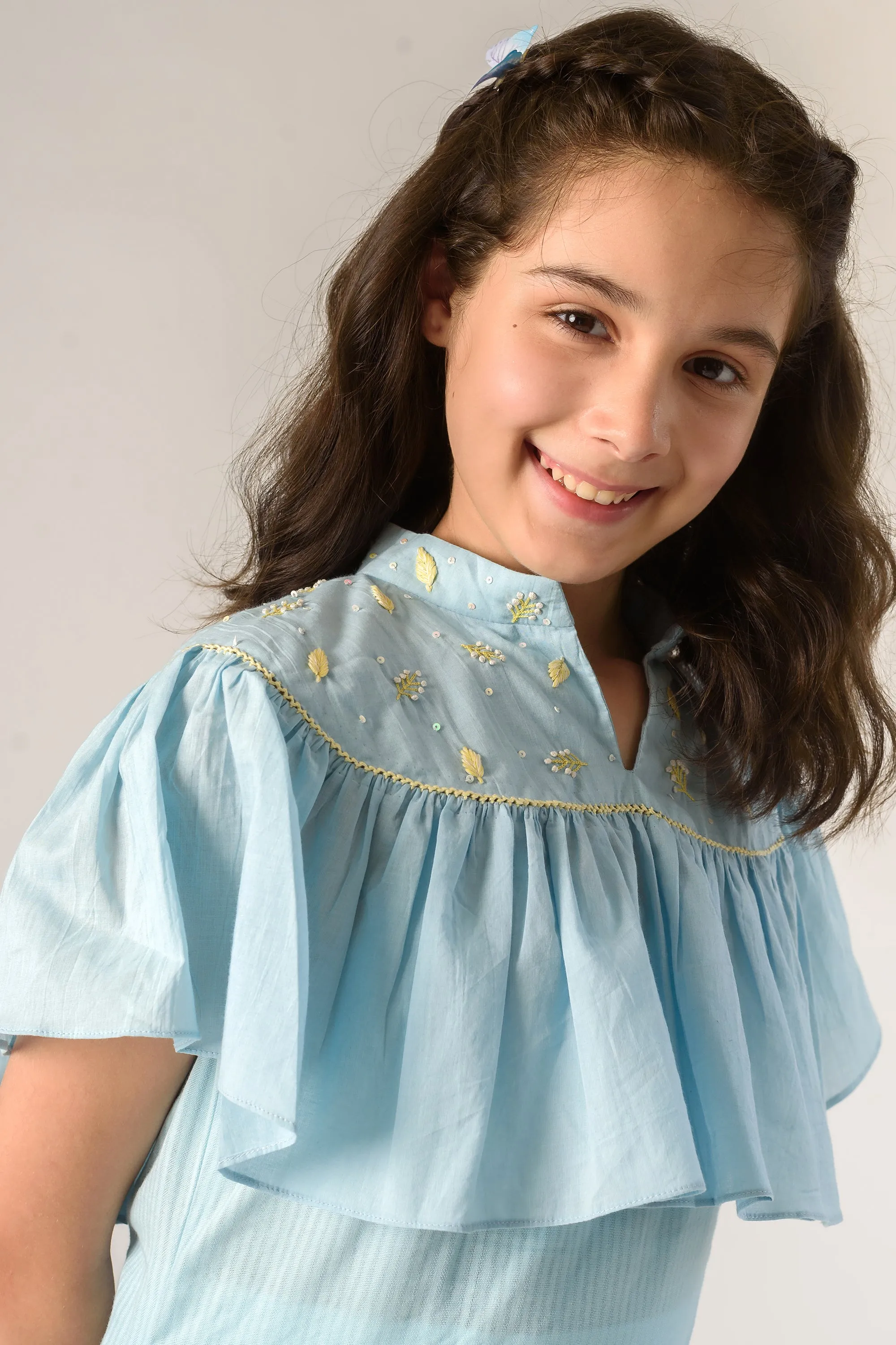 Days of tranquil- Organic Cotton Slip Dress With Embroidered Cape For Girls