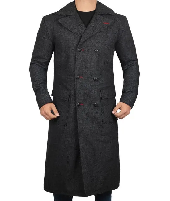 Detective Grey Long Wool Trench Coat Men