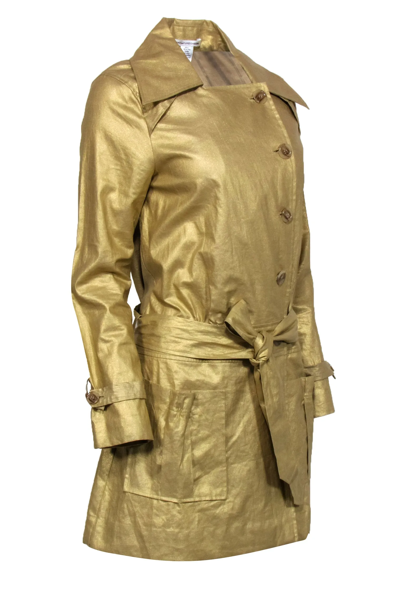 Diane von Furstenberg - Gold Metallic Trench Coat Sz 6