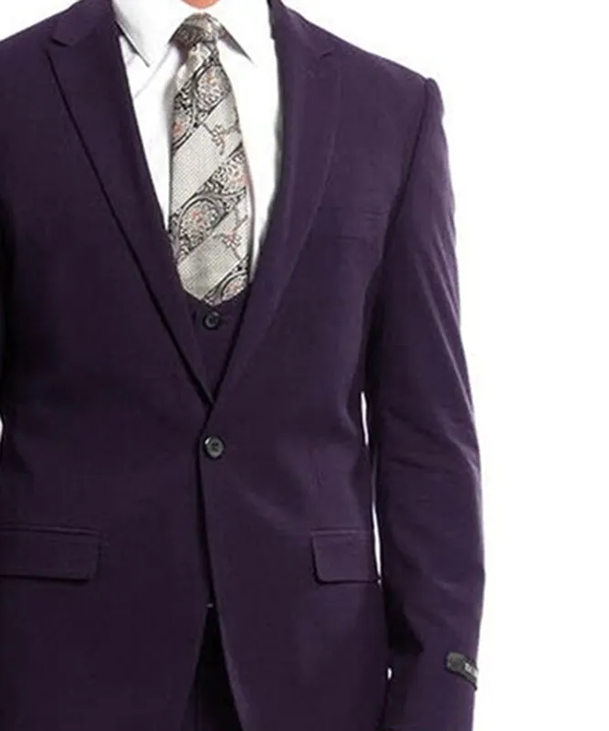 Eggplant Slim Fit Men's Suit with Vest Set