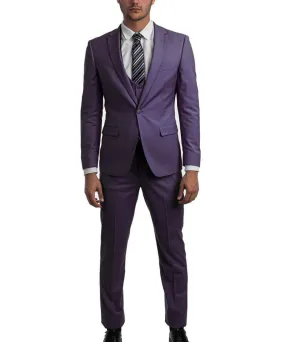 Eggplant Slim Fit Men's Suit with Vest Set