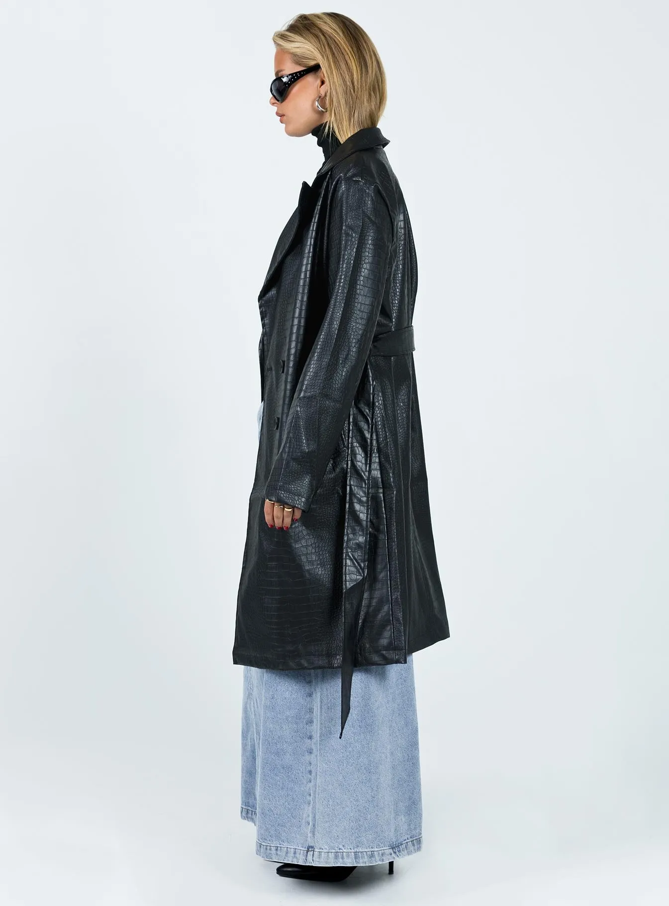 Elgata PU Trench Coat Black