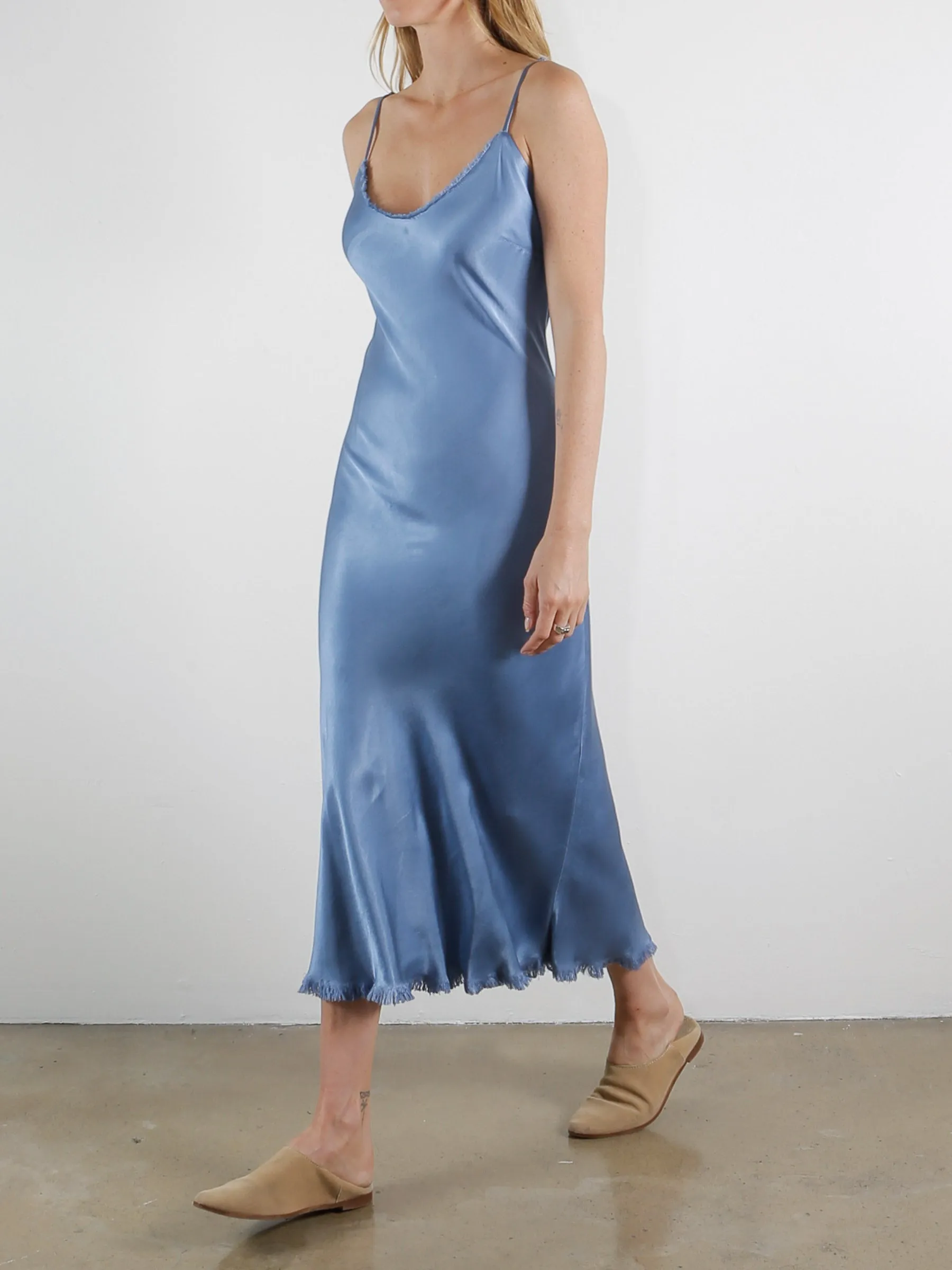 Farrah Slip Dress in Vintage Satin - Periwinkle