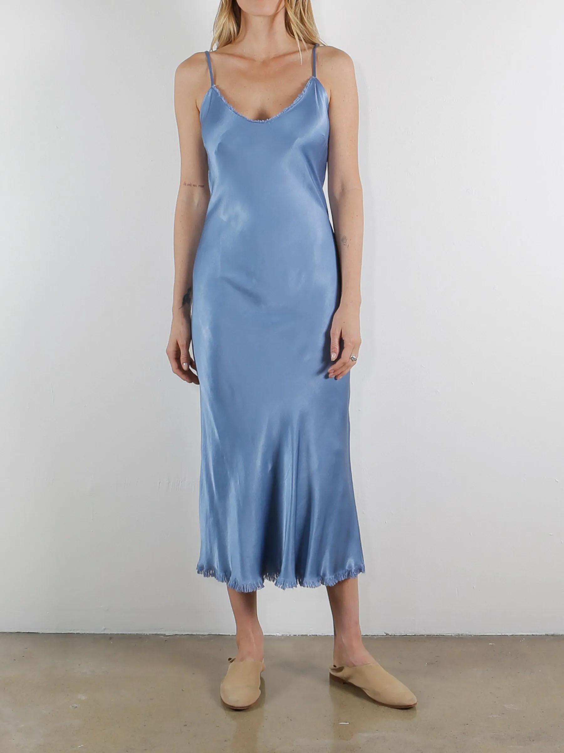 Farrah Slip Dress in Vintage Satin - Periwinkle