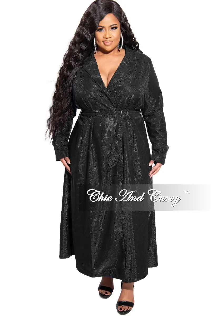 Final Sale Plus Size Metallic Collar Dress / Trench Coat with Belt in Black