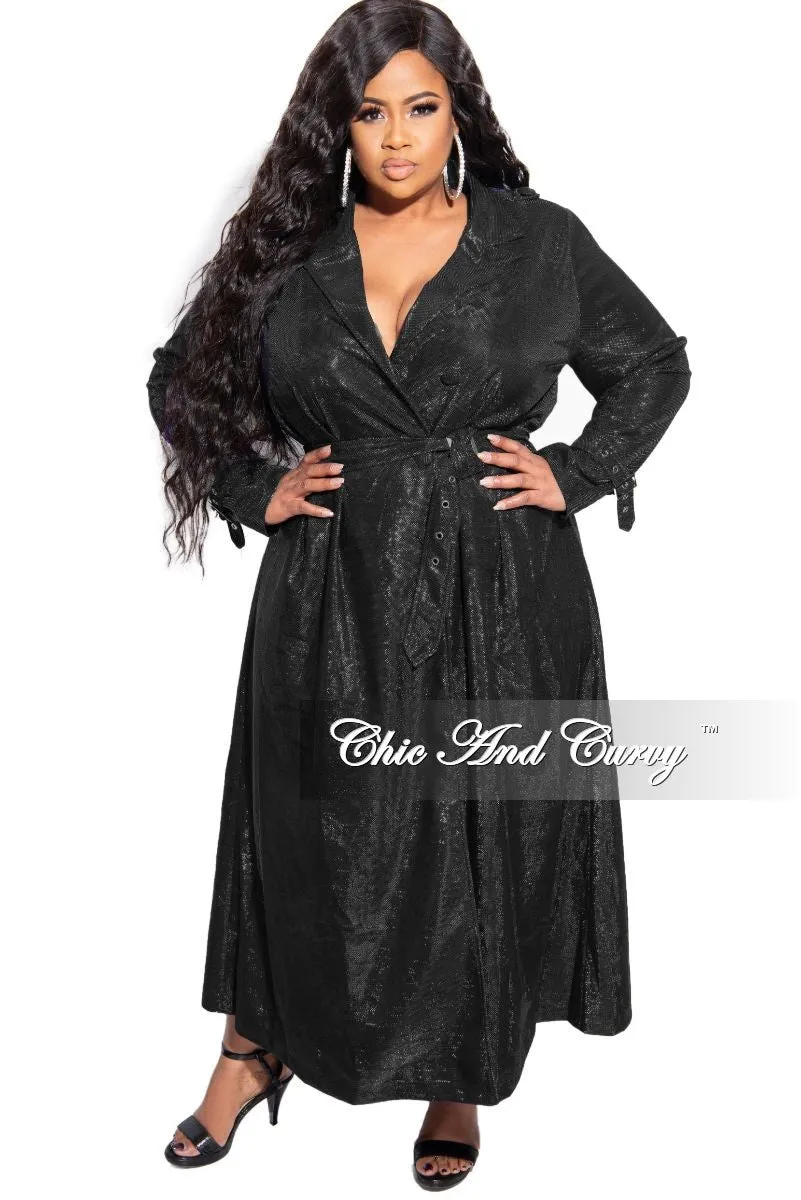 Final Sale Plus Size Metallic Collar Dress / Trench Coat with Belt in Black