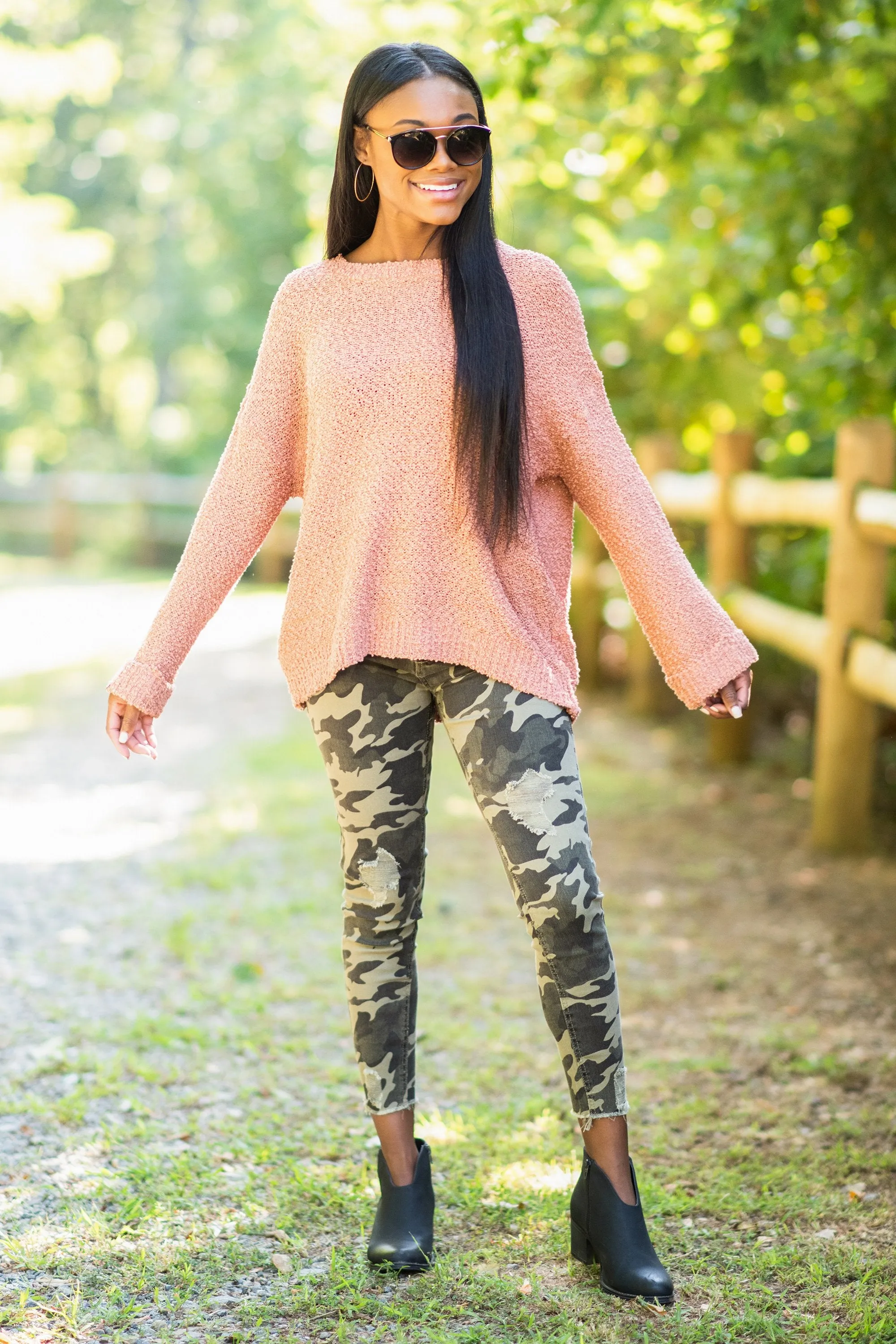 Find Your Love Clay Orange Popcorn Sweater